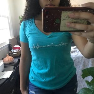Turquoise Zeta Tau Alpha script v neck tee shirt
